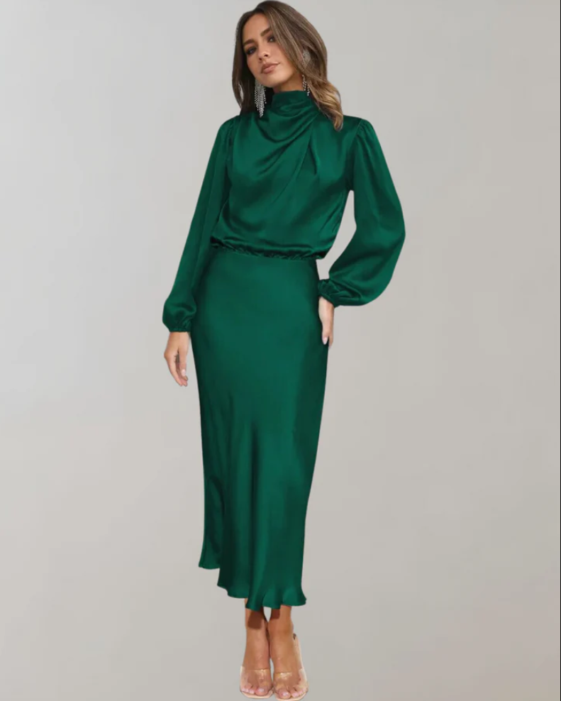 Berit | elegant satin dress with puff sleeves