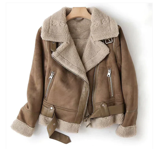 Macie - Leather jacket with sherpa lining