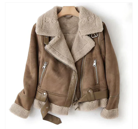 Macie - Leather jacket with sherpa lining