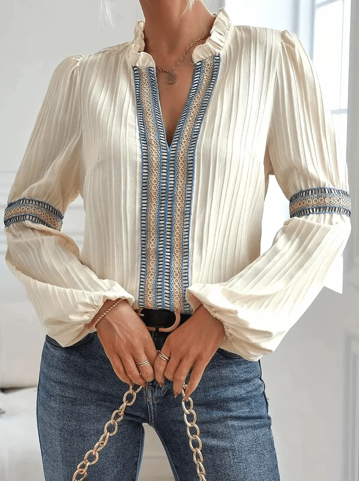 Blouse with refined puff sleeves for women