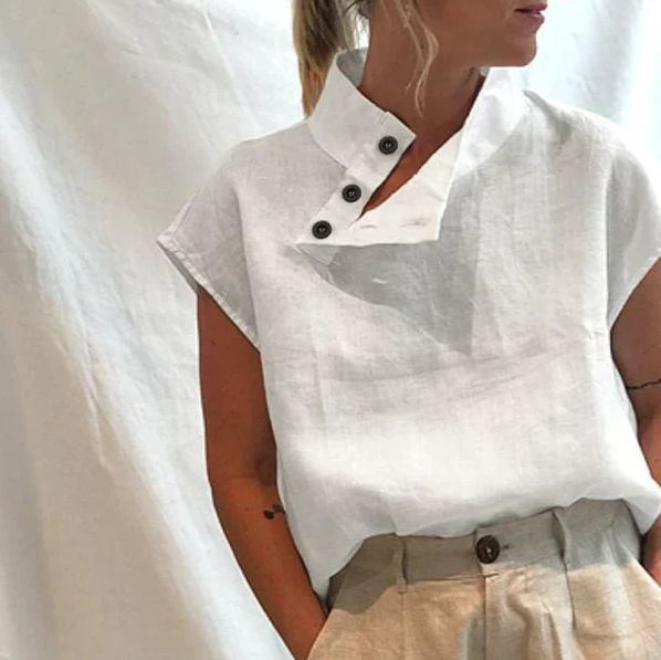 Elea - elegant short sleeve blouse in cotton and linen
