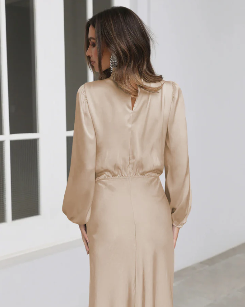 Berit | elegant satin dress with puff sleeves