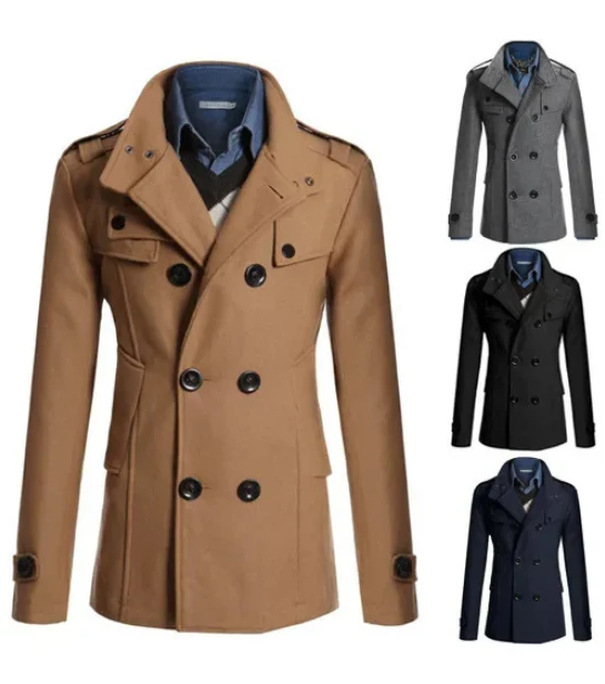 Men's winter coat - elegant trench coat with stand-up collar and thermal seal