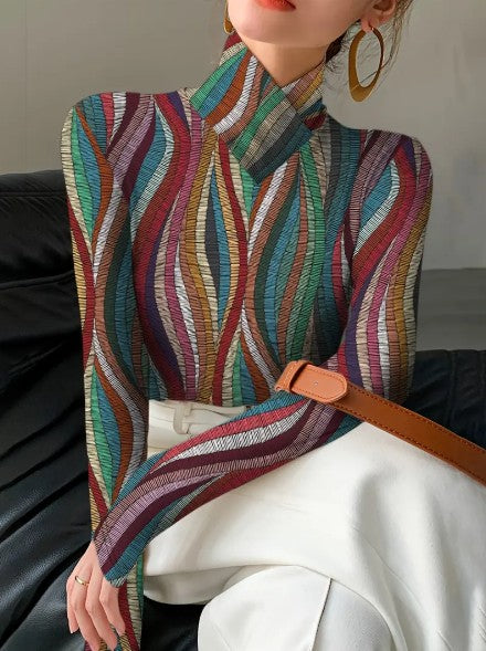 Maeve - multicolored high neck top with long sleeves