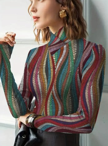 Maeve - multicolored high neck top with long sleeves