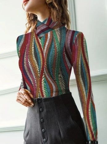 Maeve - multicolored high neck top with long sleeves