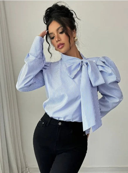 Kornelia - elegant oversized cotton blouse with bow