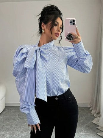 Kornelia - elegant oversized cotton blouse with bow