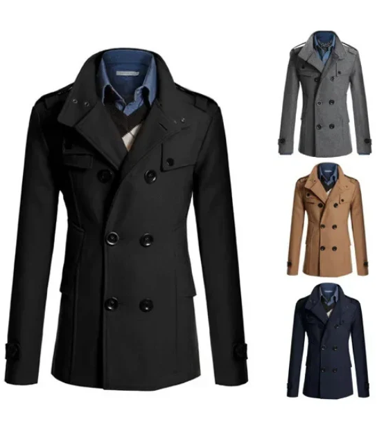 Men's winter coat - elegant trench coat with stand-up collar and thermal seal