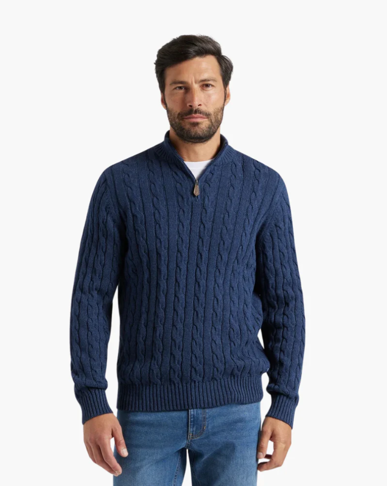 Casual knitted men's sweater with half zip
