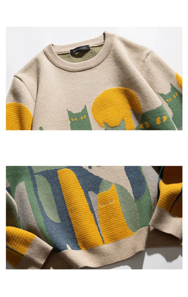 Knitted women's sweater with cat motif - cozy and warm