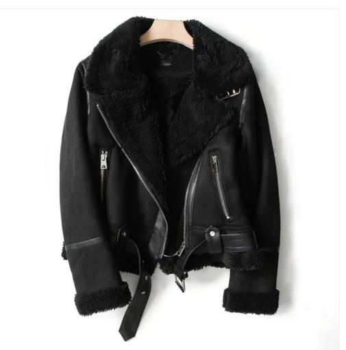Macie - Leather jacket with sherpa lining