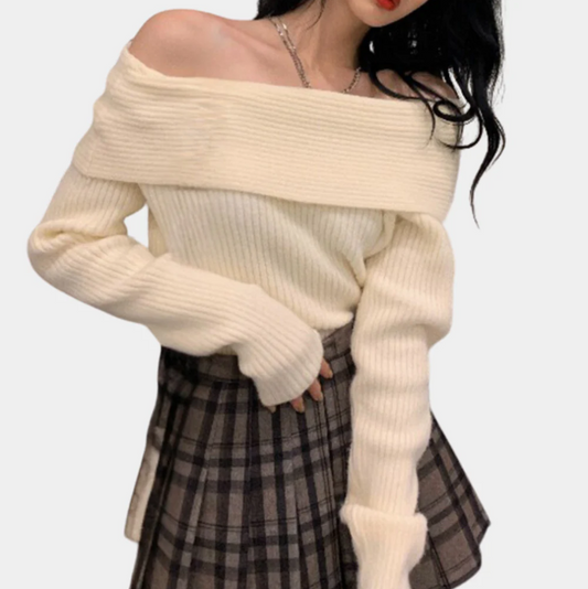 Leorina - stylish off-shoulder sweater for women with an elegant knitted pattern