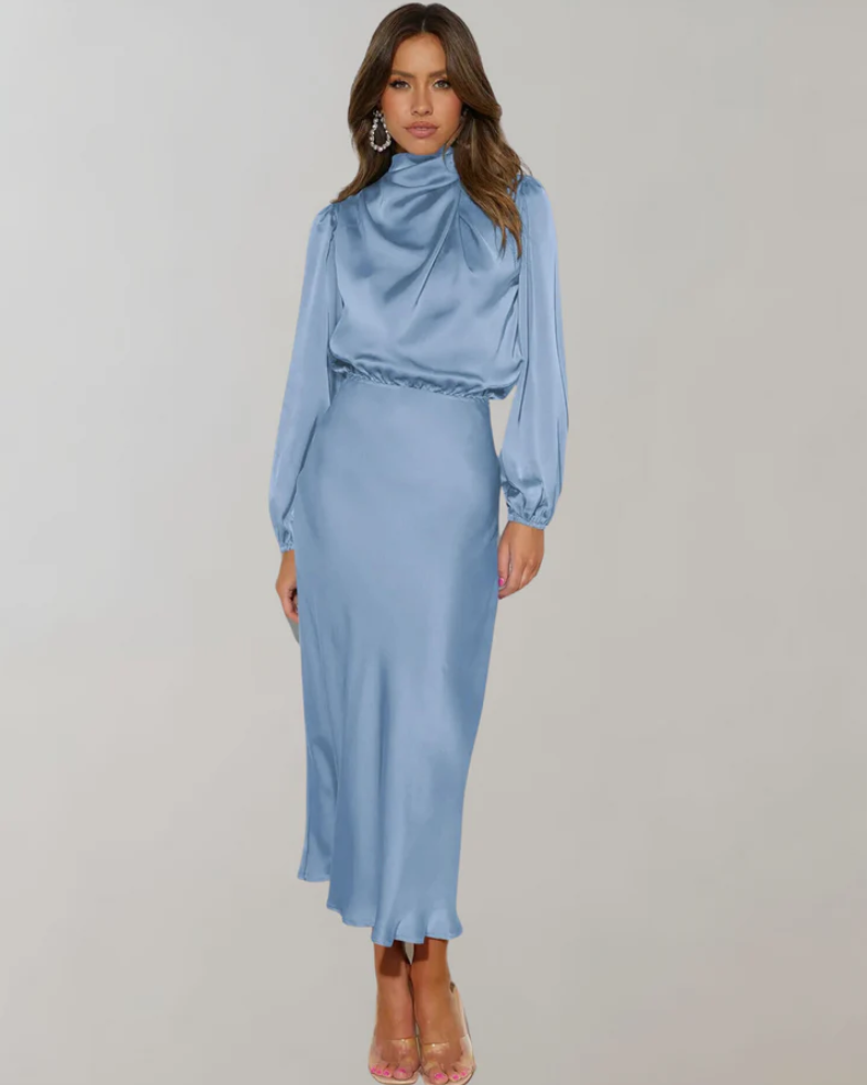Berit | elegant satin dress with puff sleeves
