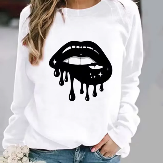 Halia - cotton jumper with lip print