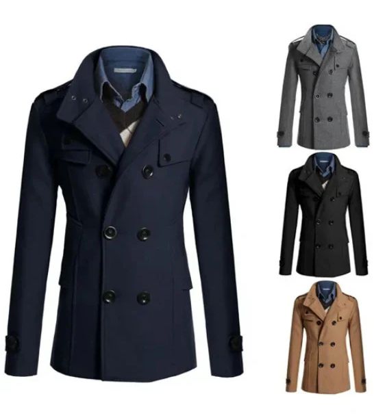 Men's winter coat - elegant trench coat with stand-up collar and thermal seal