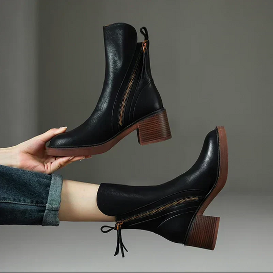 Elegant ladies ankle boots made of genuine leather with block heel