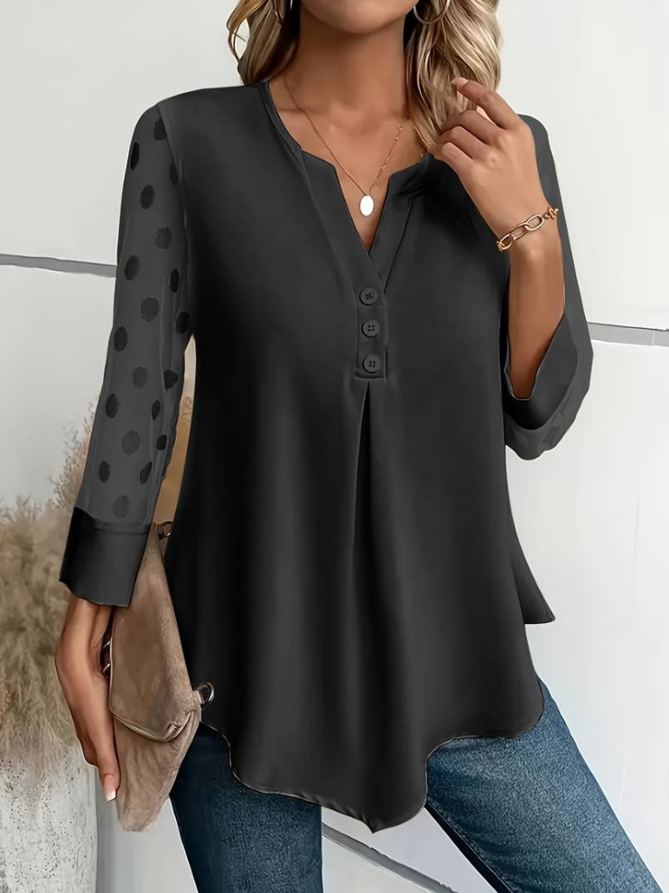 Amalia - knit blouse women's v-neck button placket