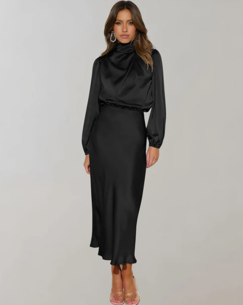 Berit | elegant satin dress with puff sleeves