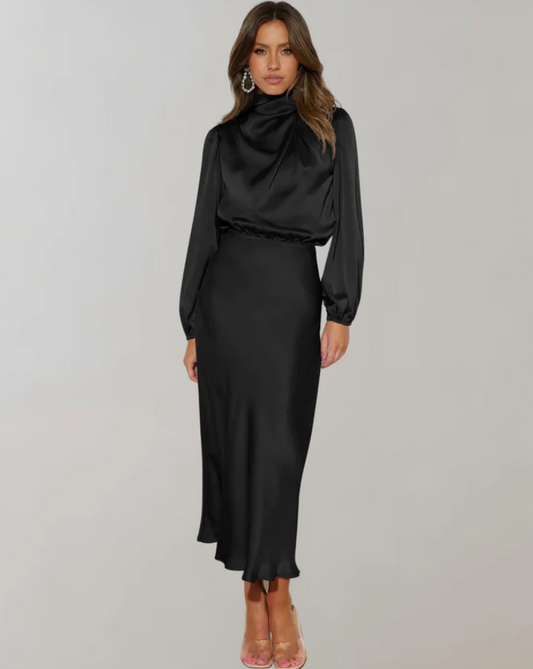 Berit | elegant satin dress with puff sleeves