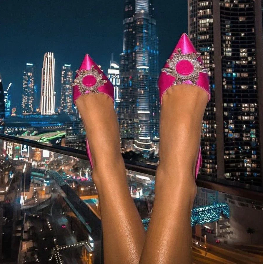 Pointed crystal pumps for women