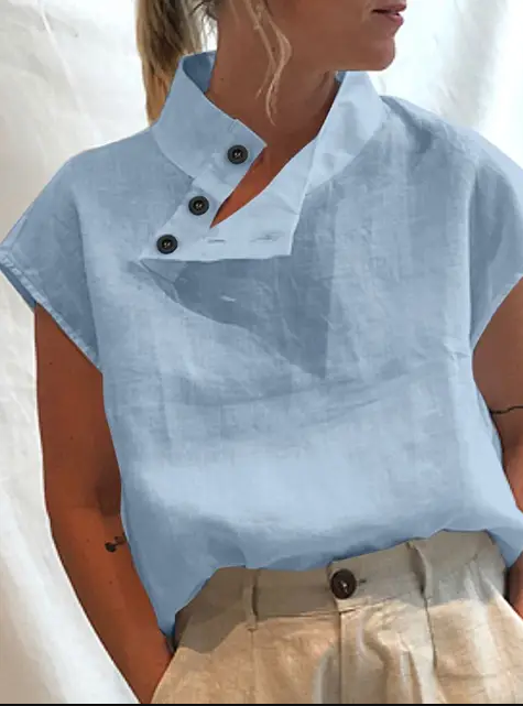 Elea - elegant short sleeve blouse in cotton and linen