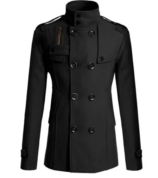 Men's winter coat - elegant trench coat with stand-up collar and thermal seal