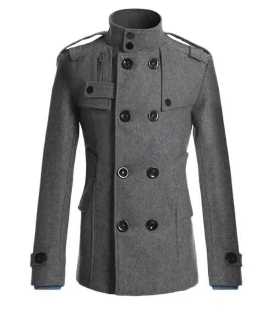 Men's winter coat - elegant trench coat with stand-up collar and thermal seal
