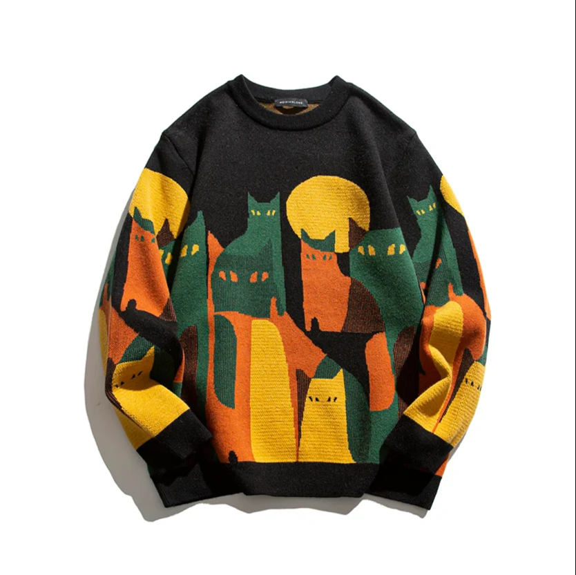 Knitted women's sweater with cat motif - cozy and warm