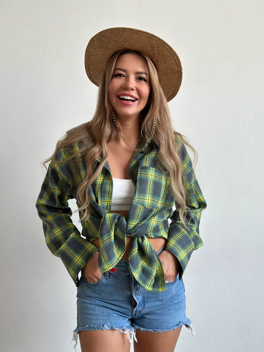 Elegant checked flannel shirt for women