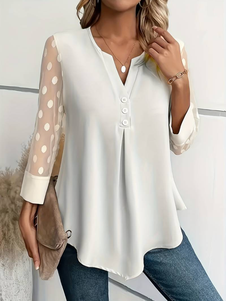 Amalia - knit blouse women's v-neck button placket