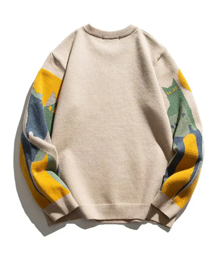 Knitted women's sweater with cat motif - cozy and warm