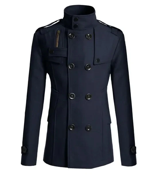 Men's winter coat - elegant trench coat with stand-up collar and thermal seal