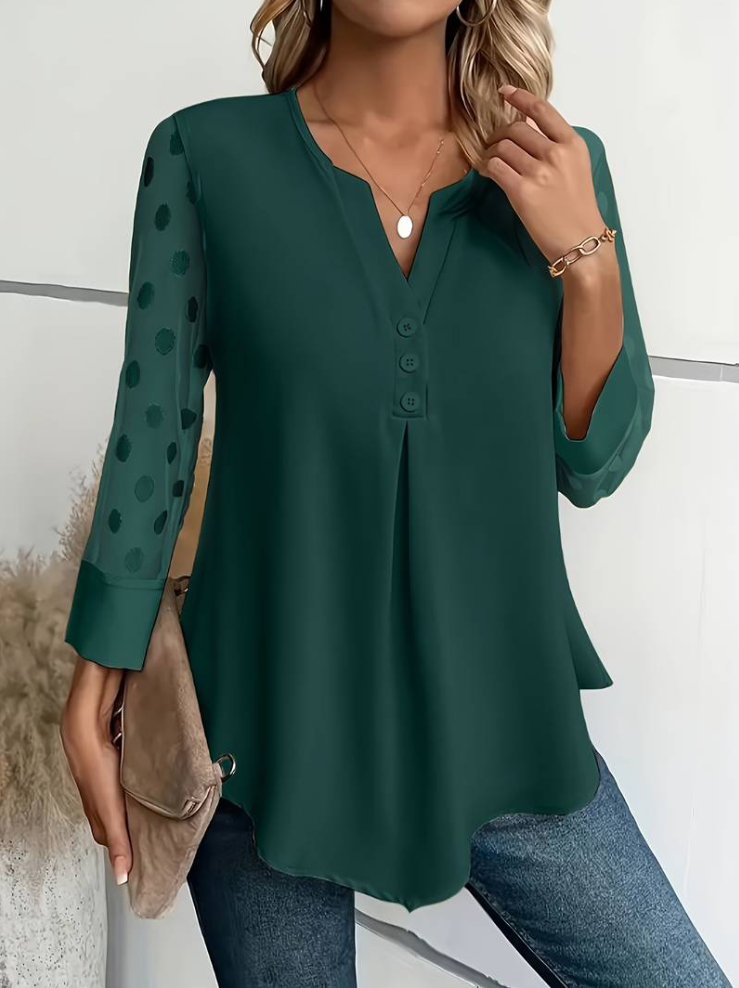 Amalia - knit blouse women's v-neck button placket
