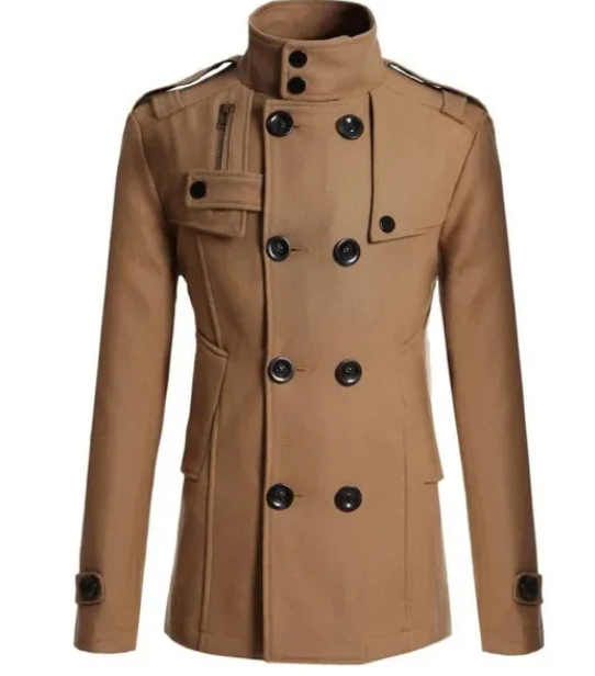 Men's winter coat - elegant trench coat with stand-up collar and thermal seal