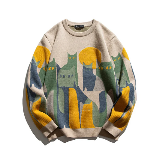 Knitted women's sweater with cat motif - cozy and warm