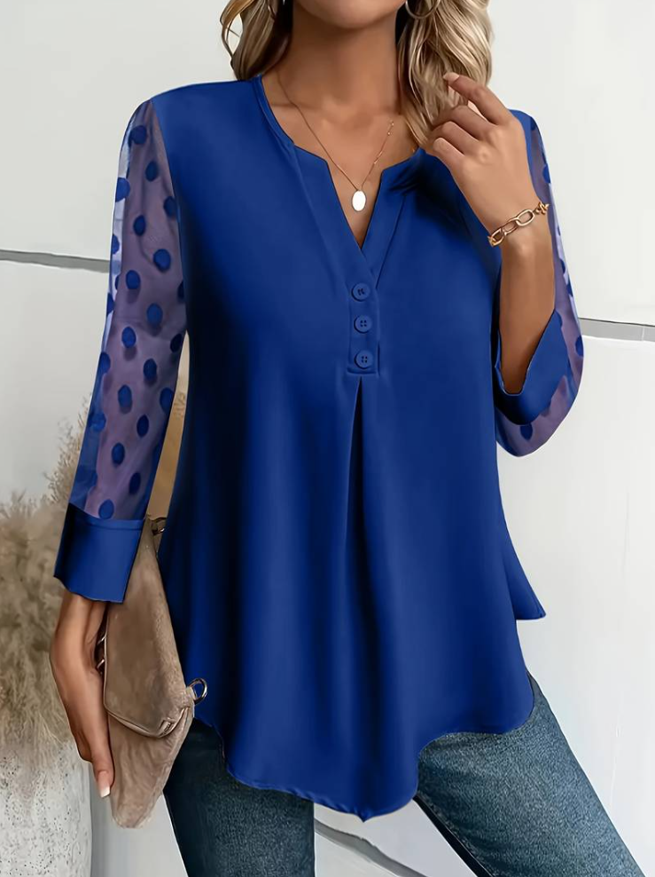 Amalia - knit blouse women's v-neck button placket