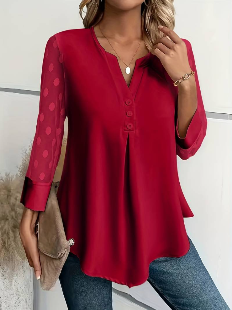 Amalia - knit blouse women's v-neck button placket