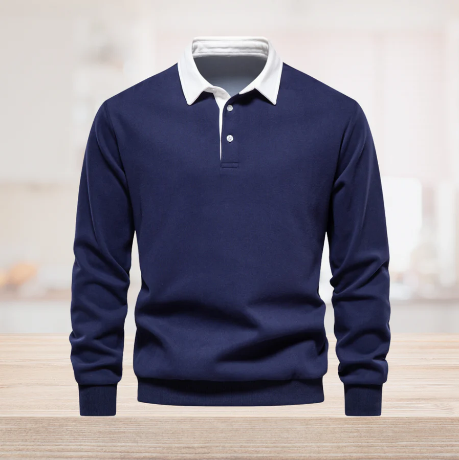 Elegant men's polo shirt with long sleeves and classic collar