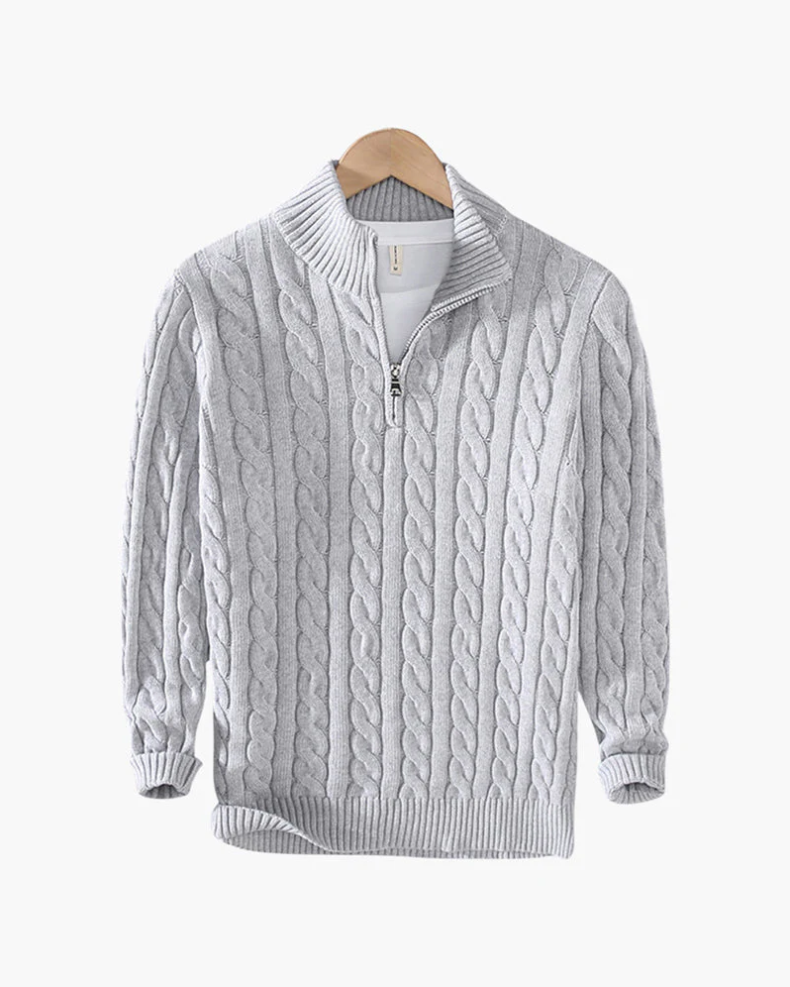Casual knitted men's sweater with half zip