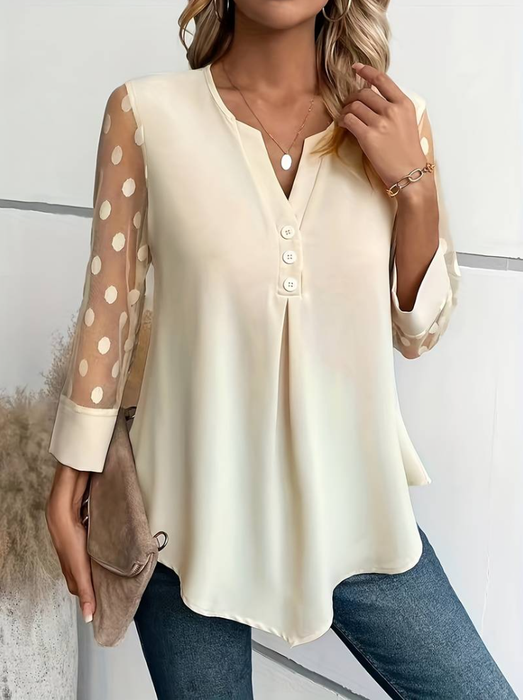 Amalia - knit blouse women's v-neck button placket