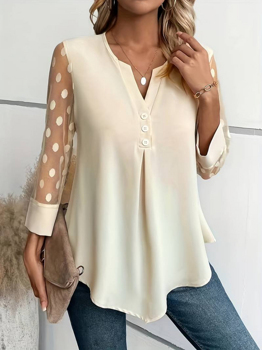 Amalia - knit blouse women's v-neck button placket