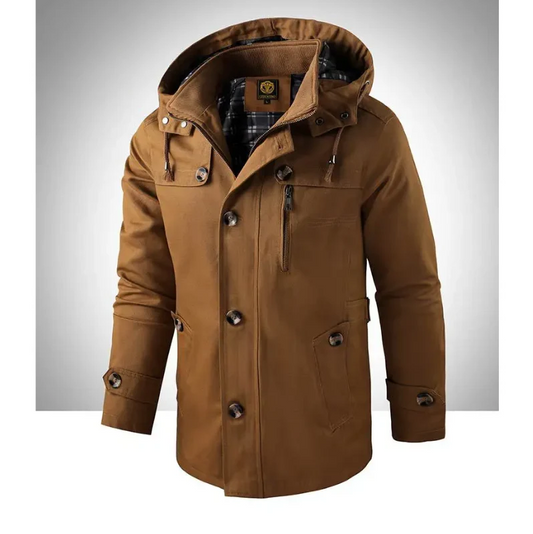 Long winter coat for men - waterproof with hood and practical pockets