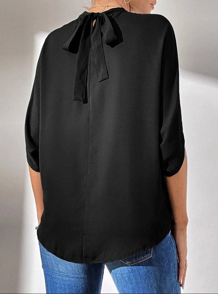SpringStyle - black solid color top with short sleeves