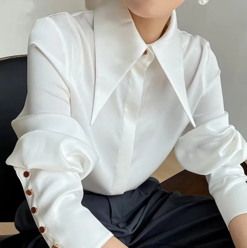 Millicent – elegant satin blouse with long sleeves