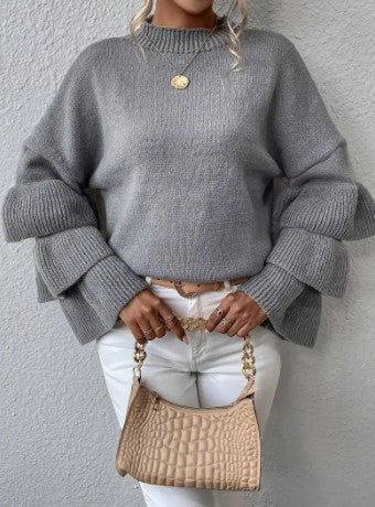 Lauri - stylish knit sweater with layers and bell sleeves