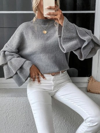 Lauri - stylish knit sweater with layers and bell sleeves