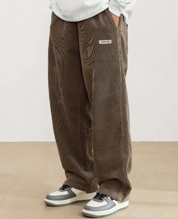 Brown - corduroy men's trousers with pockets