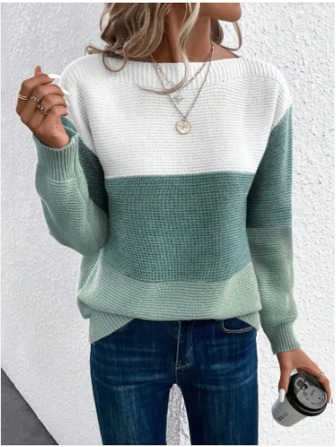 Clara - elegant three-color patchwork sweater