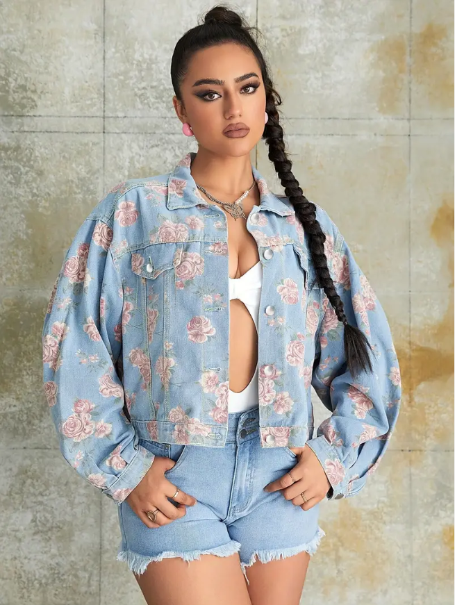 Moxie - denim jacket with floral pattern